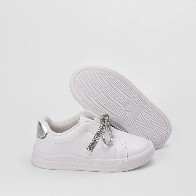 Tênis Molekinha Casual Flatform Detalhe Nó Strass Branco