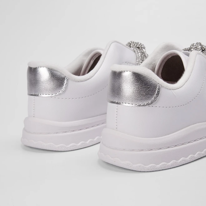 Tênis Molekinha Casual Flatform Detalhe Nó Strass Branco