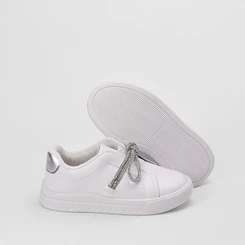 Tênis Molekinha Casual Flatform Detalhe Nó Strass Branco