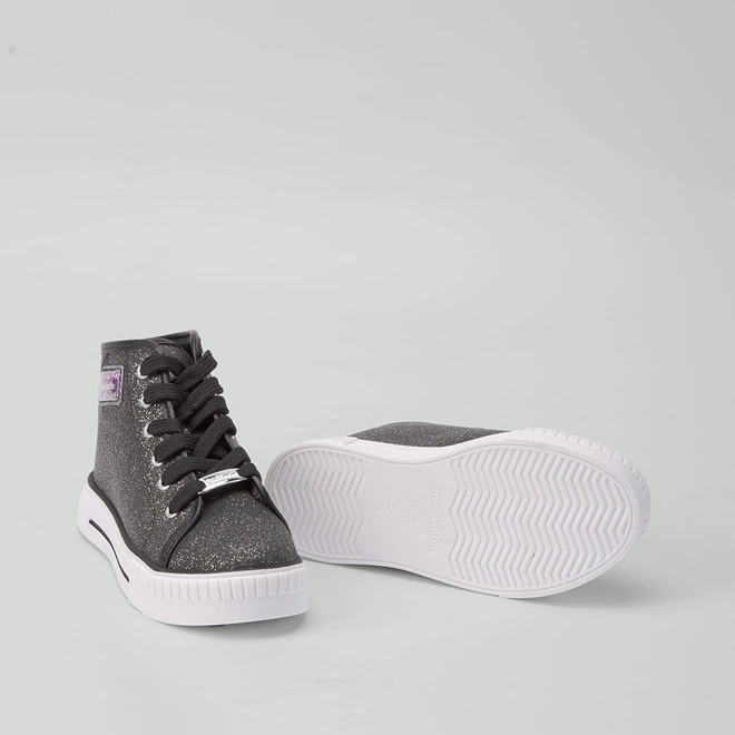 Tênis Infantil Molekinha Casual Cano Alto Glitter Preto