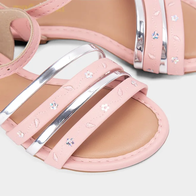 Sandália Infantil Molekinha Detalhe Tiras Metalizada Rosa