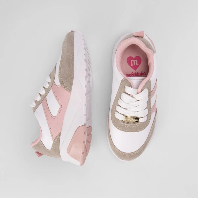 Tênis Infantil Molekinha Casual Detalhes Recortes Nobuck Rosa