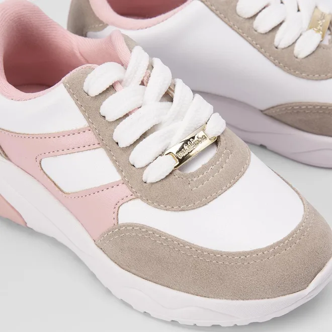 Tênis Infantil Molekinha Casual Detalhes Recortes Nobuck Rosa