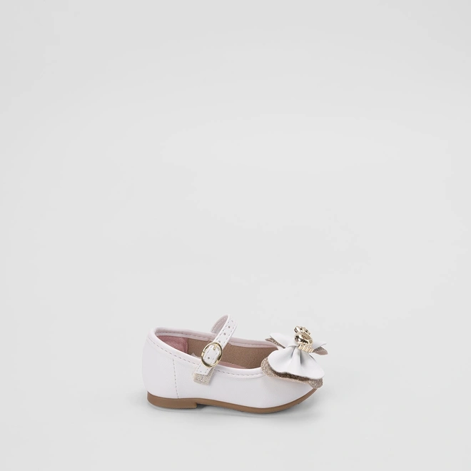 Sapatilha Molekinha Bebê Detalhe Laço Glitter Branco
