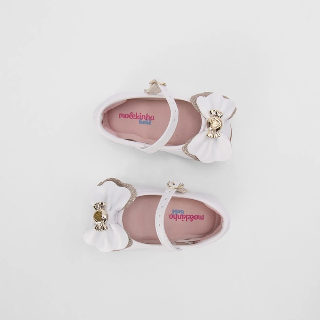 Sapatilha Molekinha Bebê Detalhe Laço Glitter Branco