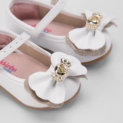 Sapatilha Molekinha Bebê Detalhe Laço Glitter Branco