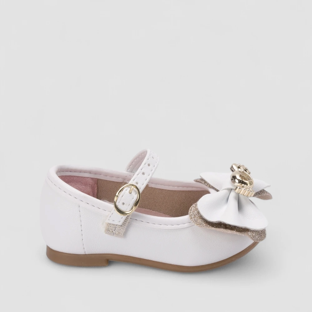 Sapatilha Molekinha Bebê Detalhe Laço Glitter Branco