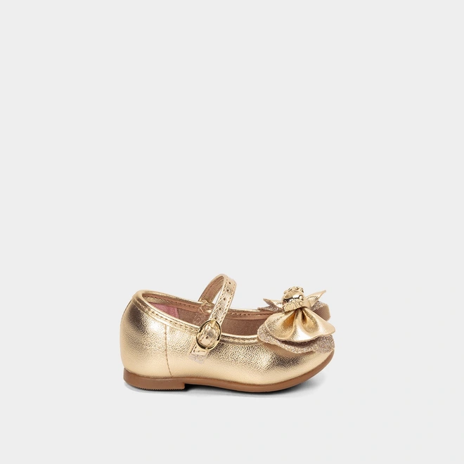 Sapatilha Molekinha Bebê Detalhe Laço Glitter Ouro