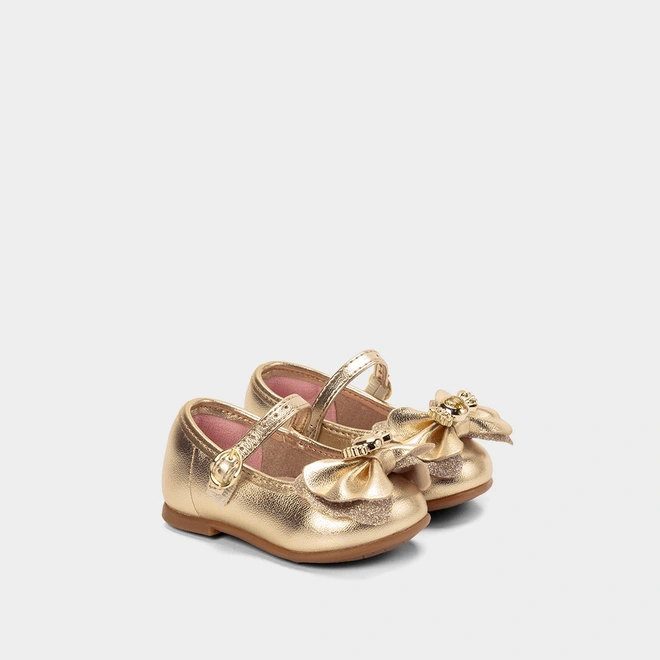 Sapatilha Molekinha Bebê Detalhe Laço Glitter Ouro
