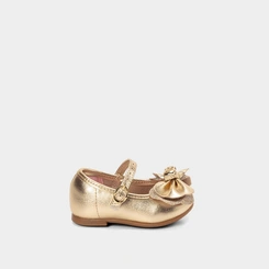 Sapatilha Molekinha Bebê Detalhe Laço Glitter Ouro