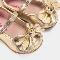 Sapatilha Molekinha Bebê Detalhe Laço Glitter Ouro