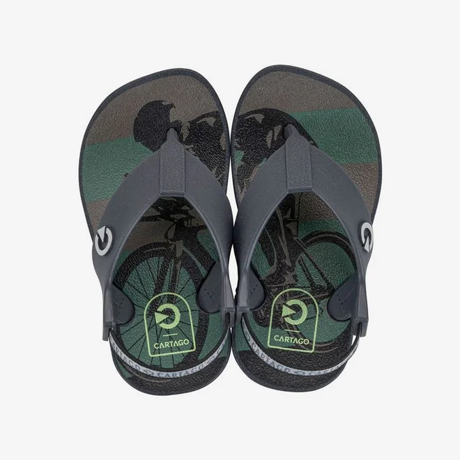 Chinelo Infantil Cartago Atlanta Elástico Cinza & Verde