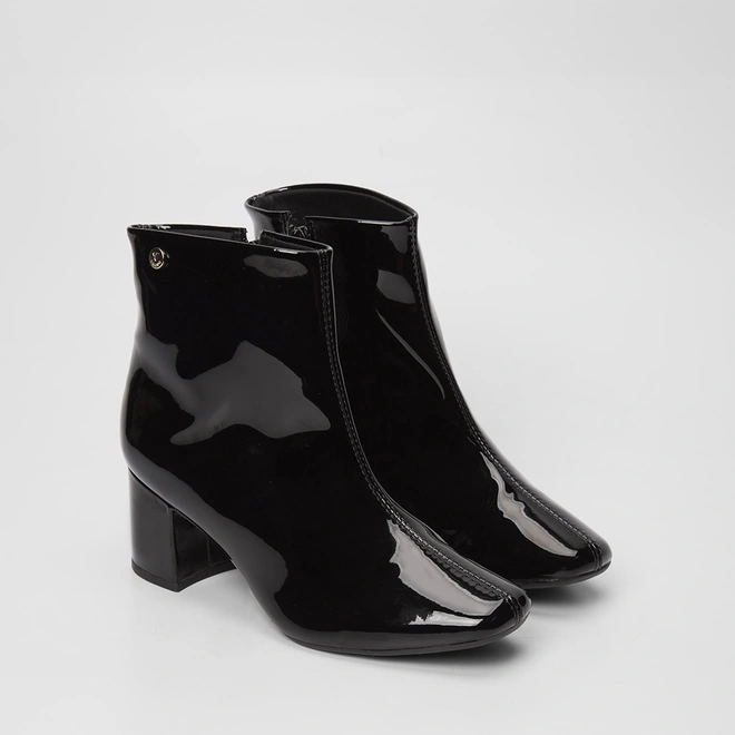 Ankle Boot Via Uno Básica Salto Bloco Verniz Preto
