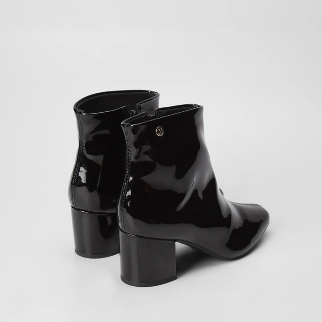 Ankle Boot Via Uno Básica Salto Bloco Verniz Preto