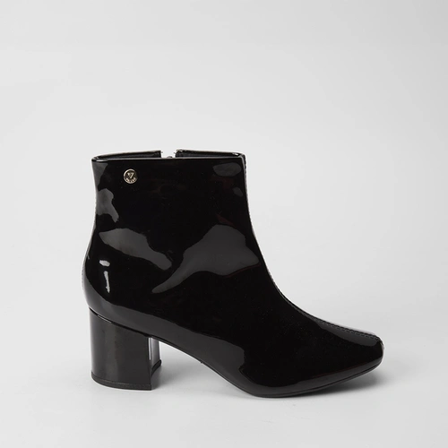 Ankle Boot Via Uno Básica Salto Bloco Verniz Preto