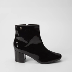 Ankle Boot Via Uno Básica Salto Bloco Verniz Preto