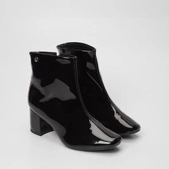 Ankle Boot Via Uno Básica Salto Bloco Verniz Preto