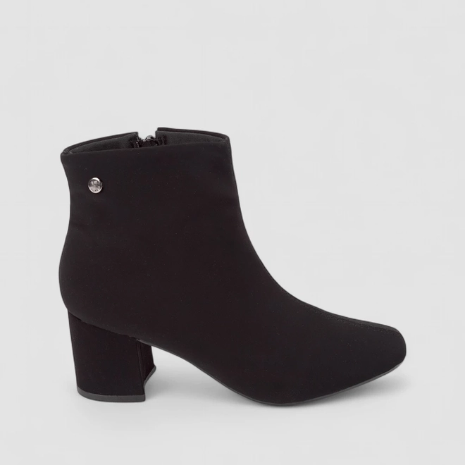 Ankle Boot Feminina Via Uno Salto Bloco Nobuck Preta