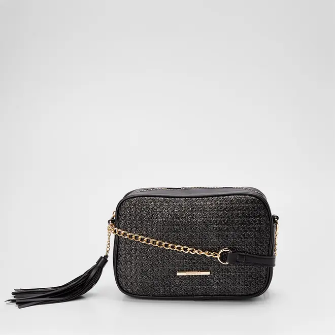 Bolsa Tiracolo Média Gabriela Ráfia Preta