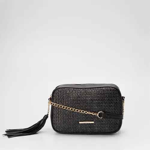 Bolsa Tiracolo Média Gabriela Ráfia Preta