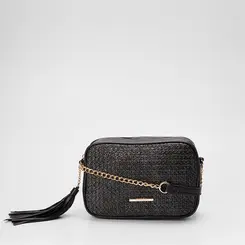 Bolsa Tiracolo Média Gabriela Ráfia Preta