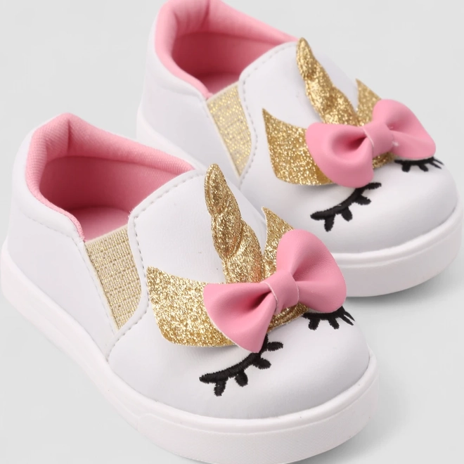 Slip On Infantil Gabrielinha Calce Fácil Unicórnio Branco