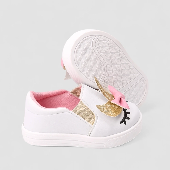 Slip On Infantil Gabrielinha Calce Fácil Unicórnio Branco