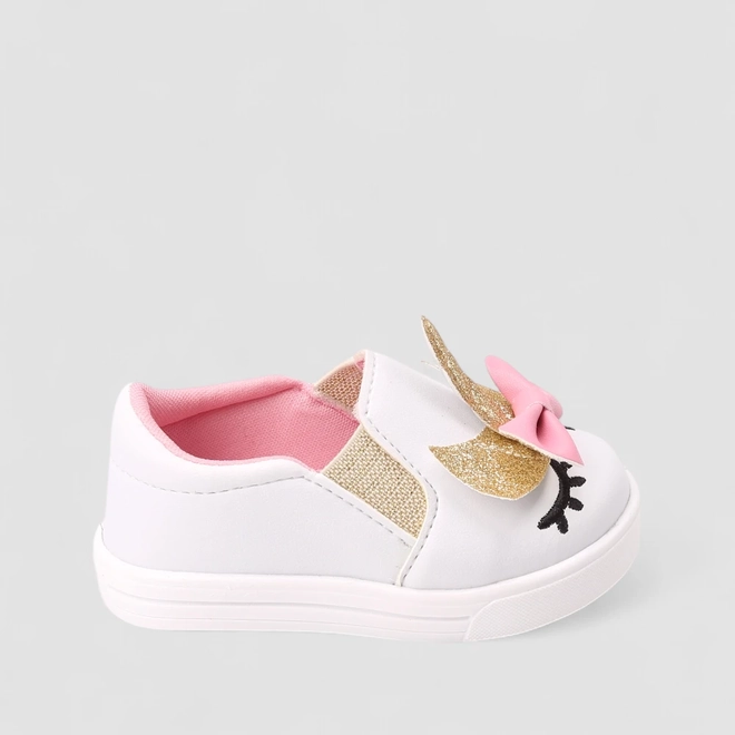 Slip On Infantil Gabrielinha Calce Fácil Unicórnio Branco