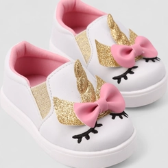 Slip On Infantil Gabrielinha Calce Fácil Unicórnio Branco