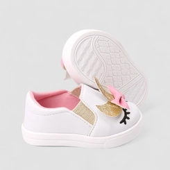Slip On Infantil Gabrielinha Calce Fácil Unicórnio Branco