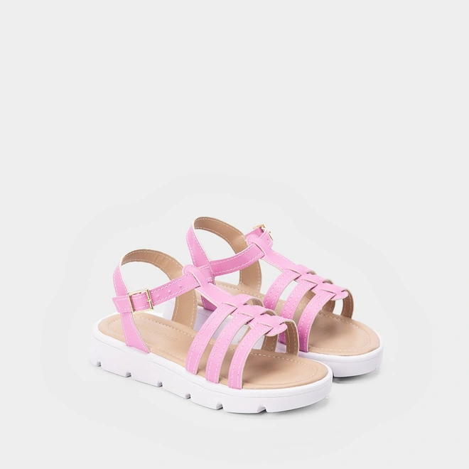 Sandália Papete Infantil Gabrielinha Tiras Pespontos Rosa