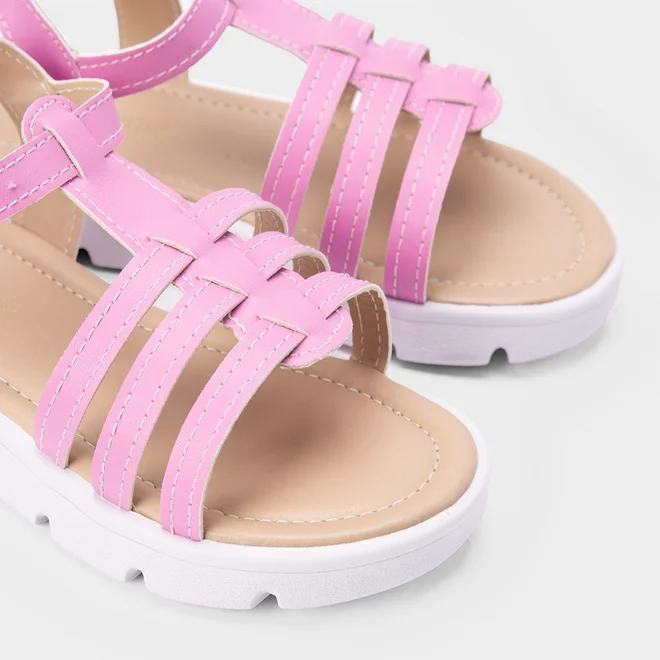 Sandália Papete Infantil Gabrielinha Tiras Pespontos Rosa