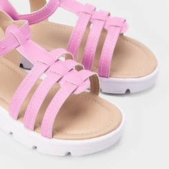 Sandália Papete Infantil Gabrielinha Tiras Pespontos Rosa
