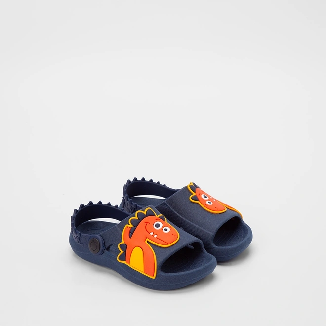 Sandália Slide Infantil Vertus Dino Laranja & Marinho