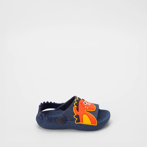 Sandália Slide Infantil Vertus Dino Laranja & Marinho