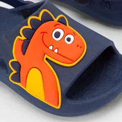 Sandália Slide Infantil Vertus Dino Laranja & Marinho