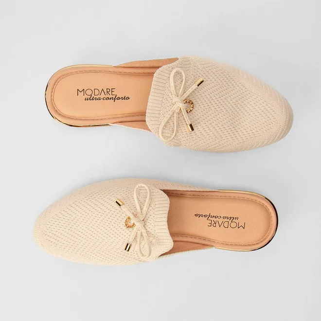 Mule Modare Ultraconforto Knit Detalhe Laço Off White