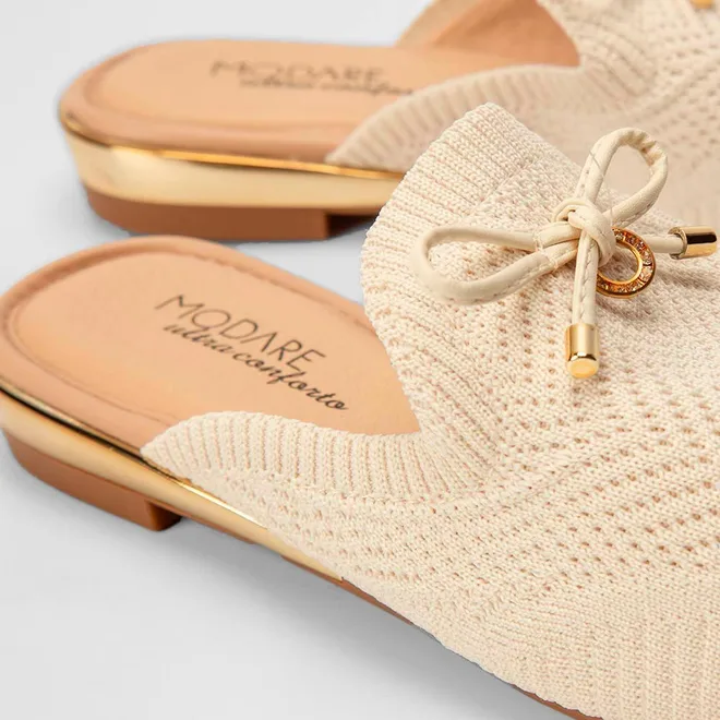 Mule Modare Ultraconforto Knit Detalhe Laço Off White