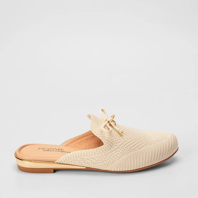 Mule Modare Ultraconforto Knit Detalhe Laço Off White