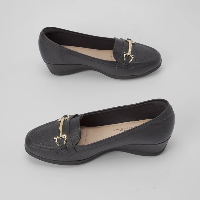 Mocassim Modare Ultraconforto Anabela Detalhe Fivela Preto