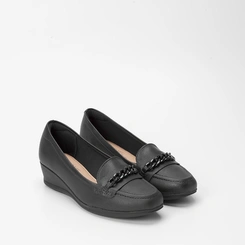 Mocassim Modare Ultraconforto Anabela Detalhe Corrente Preto