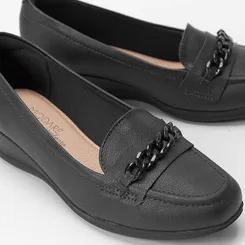 Mocassim Modare Ultraconforto Anabela Detalhe Corrente Preto