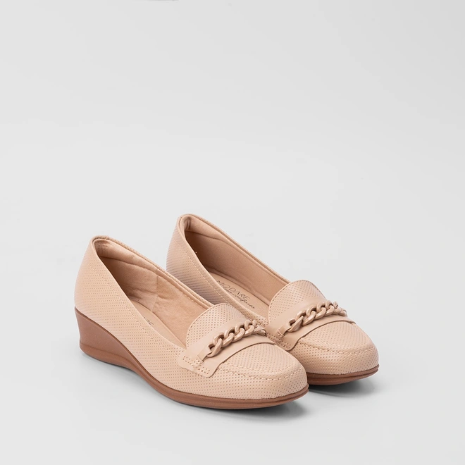 Mocassim Modare Ultraconforto Anabela Detalhe Corrente Nude