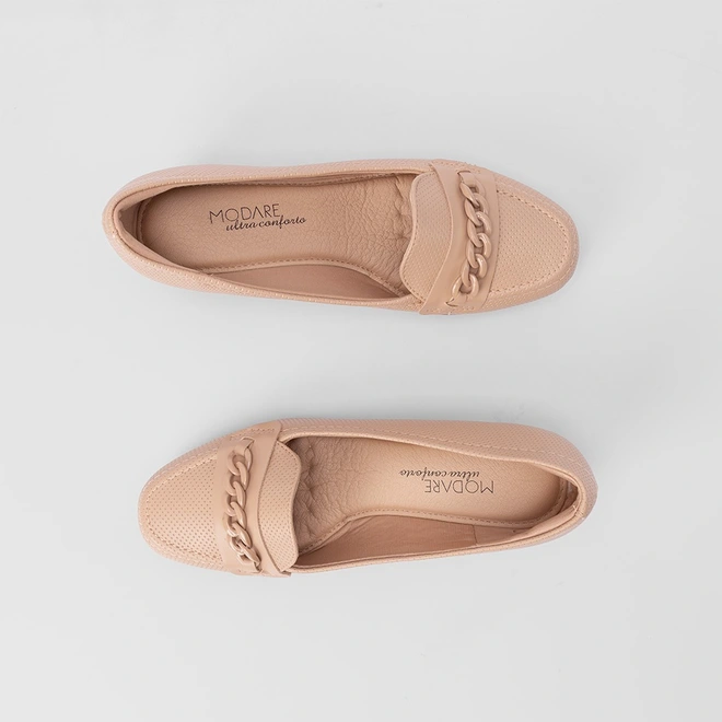 Mocassim Modare Ultraconforto Anabela Detalhe Corrente Nude