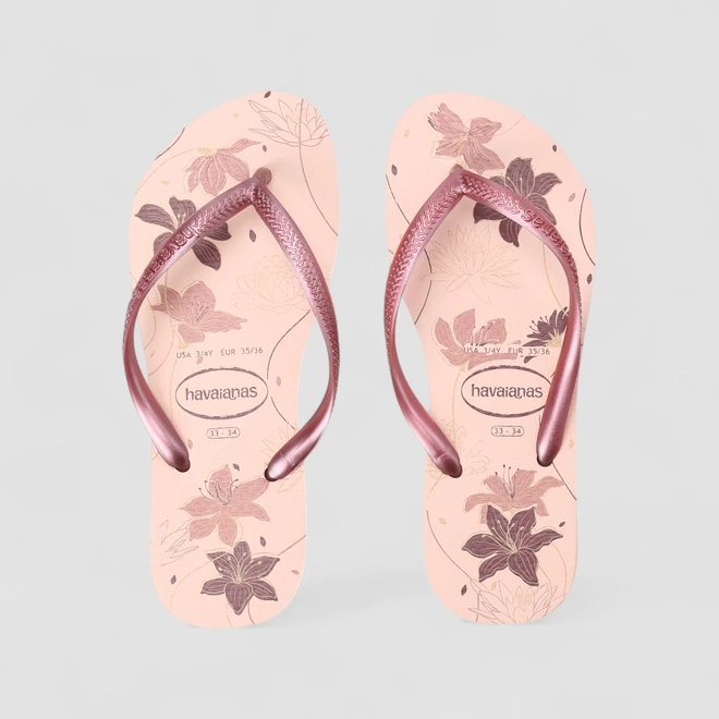 Chinelo Feminino Havaianas Original Slim Floral Rosa