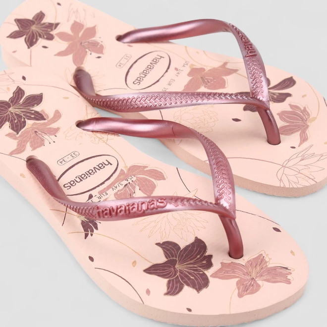 Chinelo Feminino Havaianas Original Slim Floral Rosa