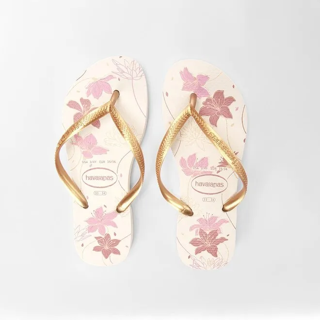 Chinelo Feminino Havaianas Slim Organic Original Bege & Dourado