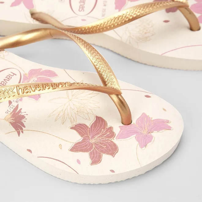 Chinelo Feminino Havaianas Slim Organic Original Bege & Dourado