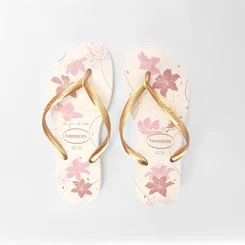 Chinelo Feminino Havaianas Slim Organic Original Bege & Dourado