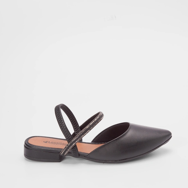 Slingback Mississipi Tira Strass Preto